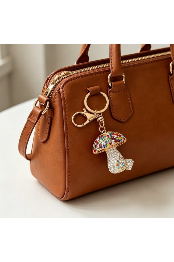 Rhinestone Mushroom Keychain Bling Car Key Chain Accessories Metal Keyring Holder Backpack Pendant Purse Bag Charm for Women Girls