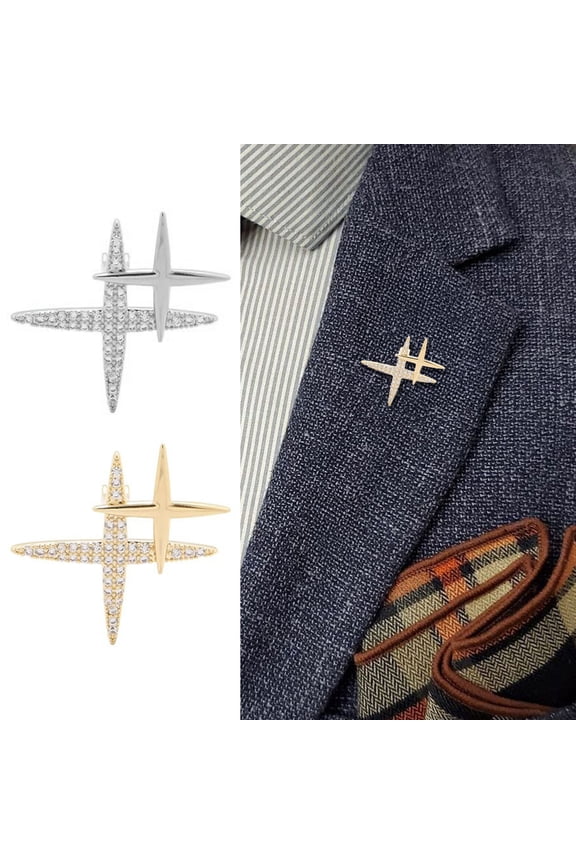 Rhinestone Star Brooch Double Star Lapel Pin Sparkling Star Brooch Pin Fashion Accessory for Men Women Shirts Coats