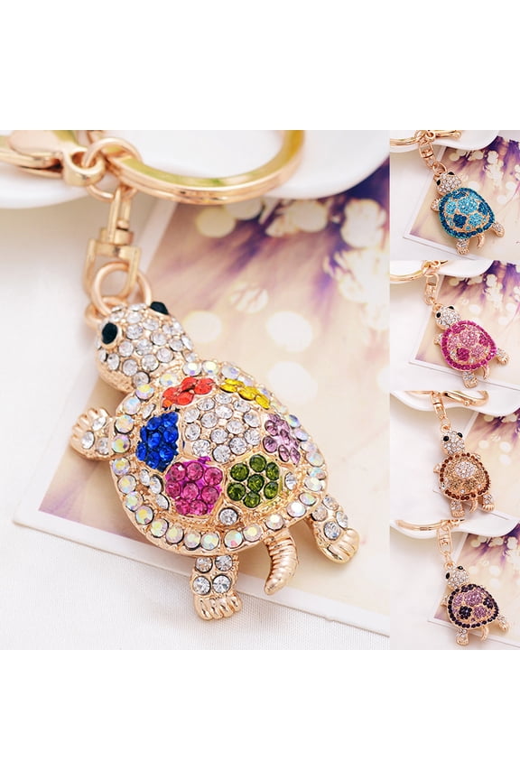 Rhinestone Turtle Pendant Keychain Key Ring Holder Bag Car Hanging Ornament