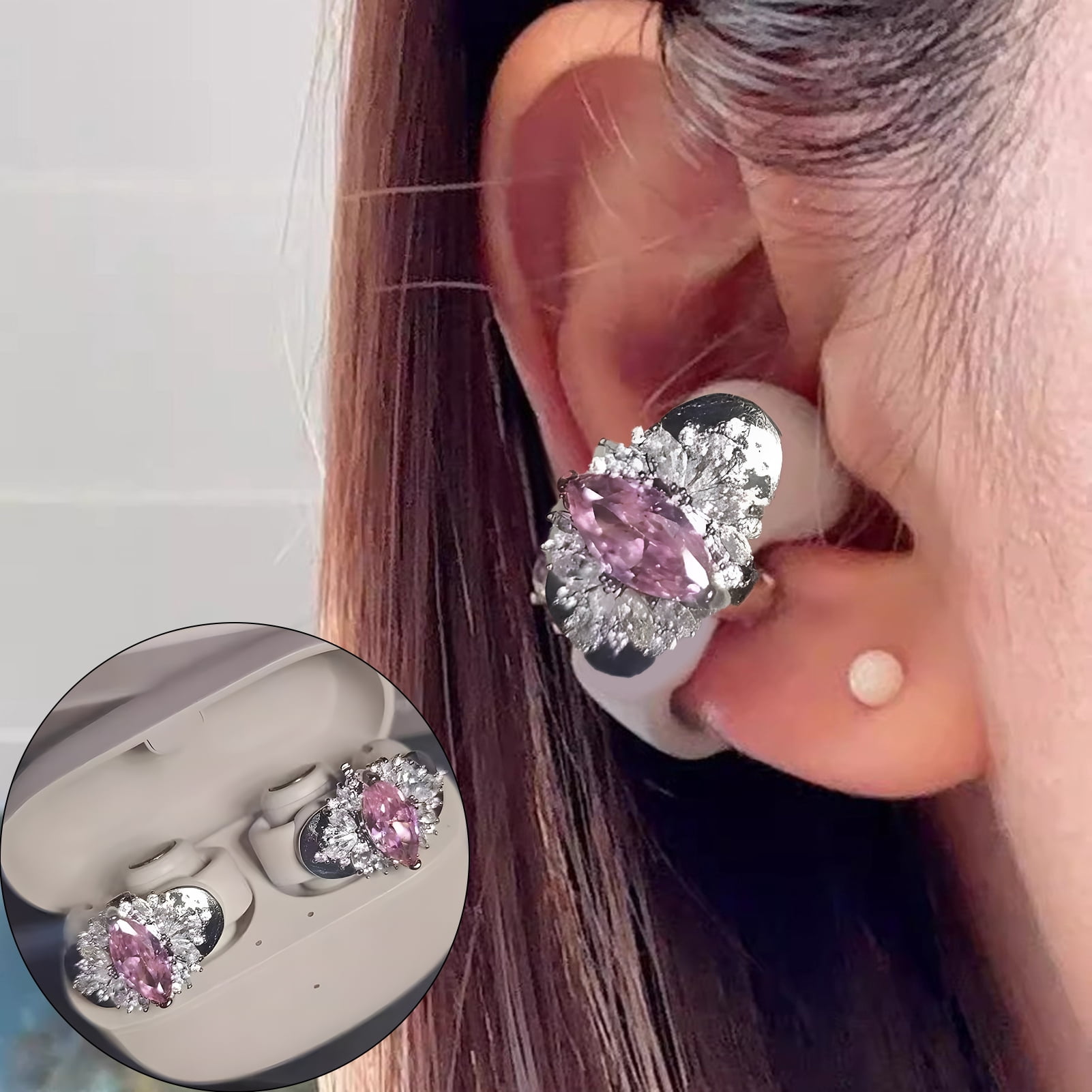 SmartBy Rhinestone for Clip on Earbuds Open Ear Decorative Zirconia ...