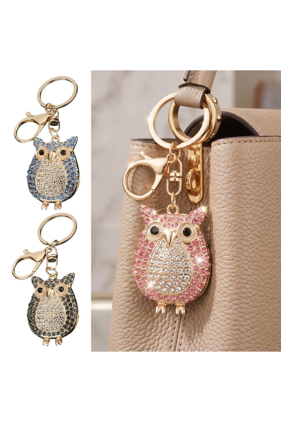 Rhinestones Owl Keychain, Exquisite Owl Crystal Keychain with Rotating Lobster Clasp, Elegant Bag Charms Gift for Women Girls