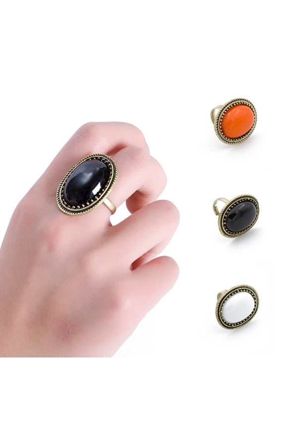 Ring Adjustable Big Oval Inlaid Alloy Natural Gem Stone Ring for Dating