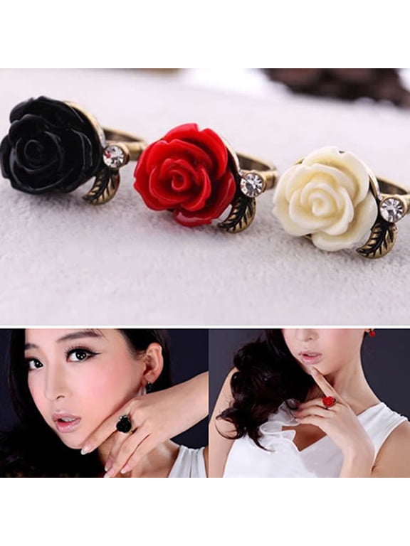 Ring Rose Leaf Elegant Vintage Women Rhinestone Ring for Dating