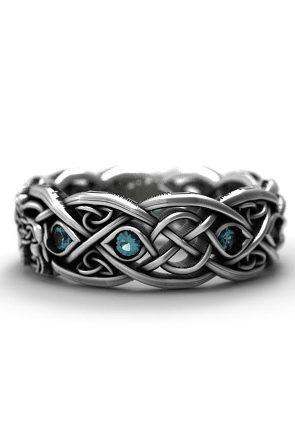 Ring Silver Plated Faux Topaz Inlaid Wolf Design Luxury Men Ring for Party