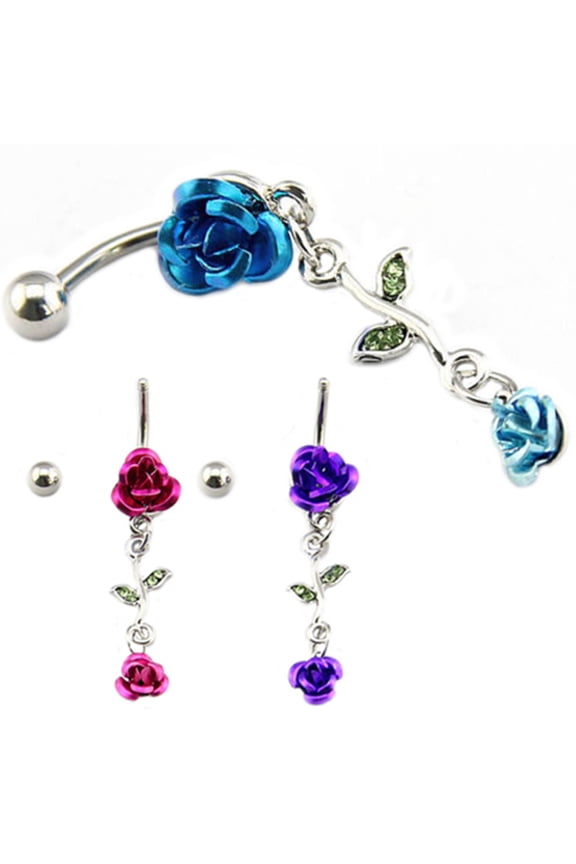 Romantic 2-Rose Connected Dangling Belly Ring Fashion Navel Button Jewelry Gift