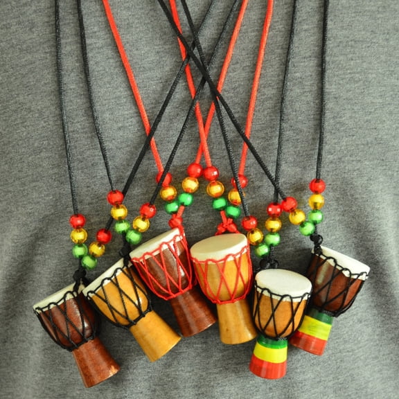 SmartBy Rope Necklace Handmade Musical Instrument Pendent Classic Ornament Neck Decoration Art Craft Mini African Drum Pendant Necklace Photography Props
