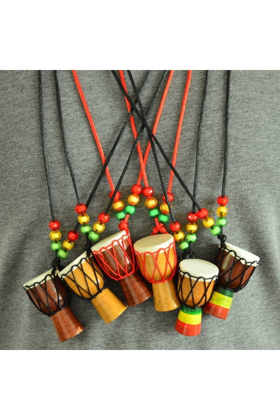 Rope Necklace Handmade Musical Instrument Pendent Classic Ornament Neck Decoration Art Craft Mini African Drum Pendant Necklace Photography Props