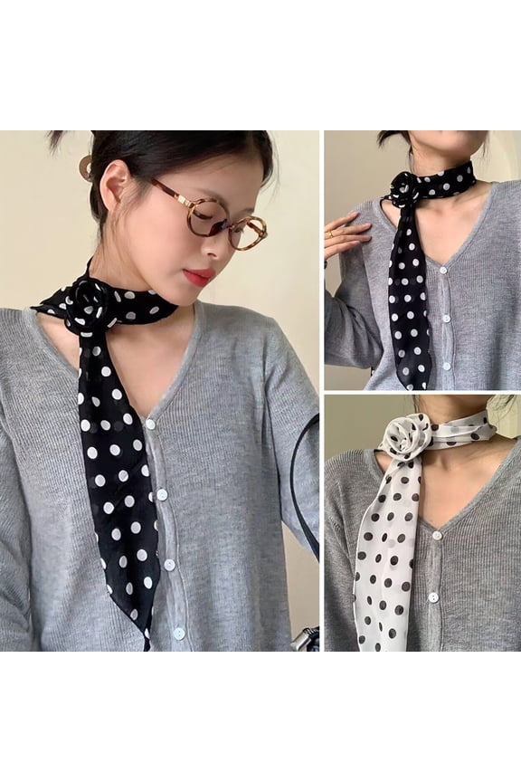 Rose Flower Chiffon Sheer Scarf Dot Design Long Thin Skinny Chiffon Ribbon Scarf Vintage Silky Neck Tie Choker