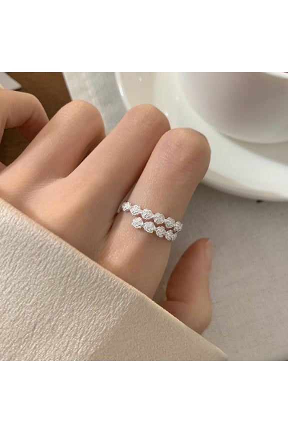 Rose Flower Ring for Women Adjustable Silver Rose Flower Open Ring Wedding Engagement Jewelry for Mom Bride Girlfriend