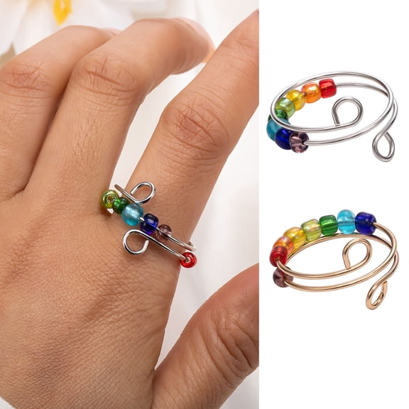SmartBy Rotatable Colorful Beads Ring Stress Anxiety Relief Open Adjustable Men Women Finger Ring Fashion Jewelry Accessories Christmas New Year Gift