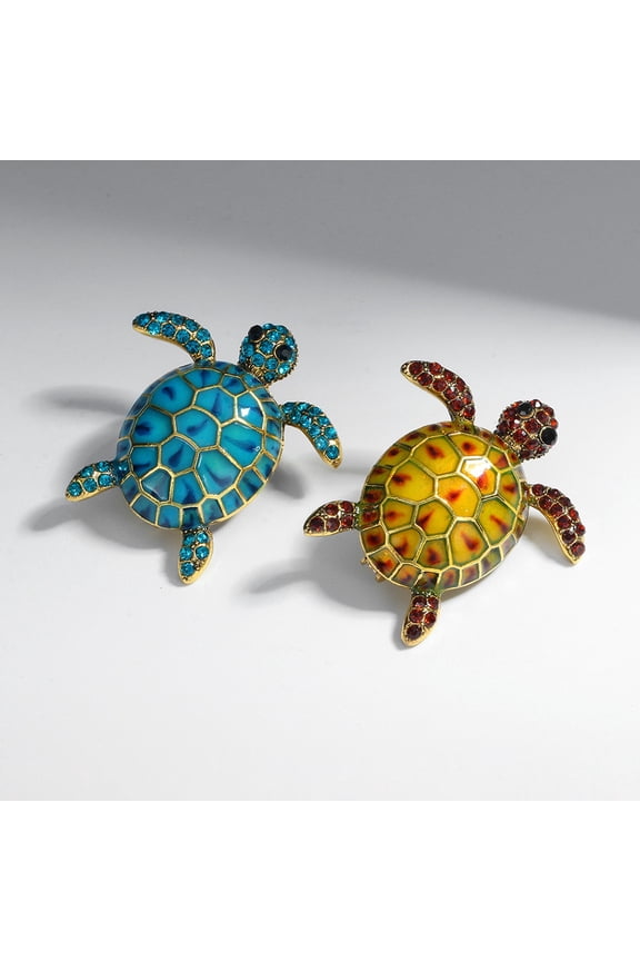Sea Turtle Brooch Oil-dripping Rhinestone Animal Shape Retro Personality Gift Alloy Women Men Business Suit Lapel Pin Fashion Jewelry