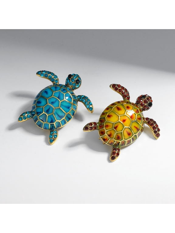 Sea Turtle Brooch Oil-dripping Rhinestone Animal Shape Retro Personality Gift Alloy Women Men Business Suit Lapel Pin Fashion Jewelry