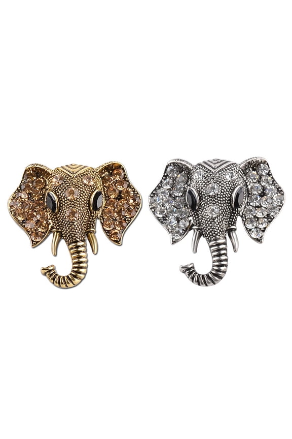 Shining Rhinestones Elephant Head Brooch Pin Garment Hat Collar Decor Badge