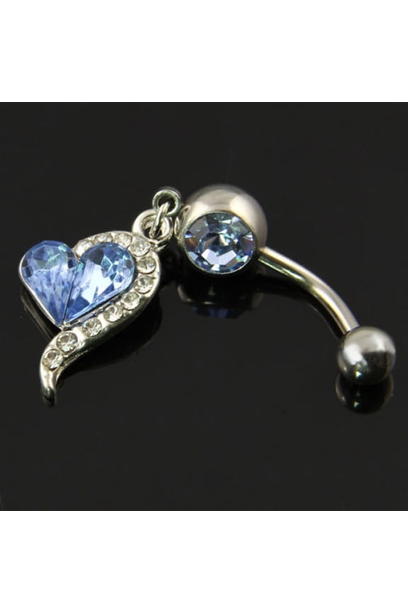 Shiny Rhinestone Dangle Love Heart Barbell Navel Belly Bar Button Ring Piercing