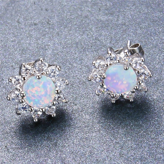 SmartBy Shiny Round Faux Opal Crown Shape Charm Stud Earrings Women Party Jewelry Gift