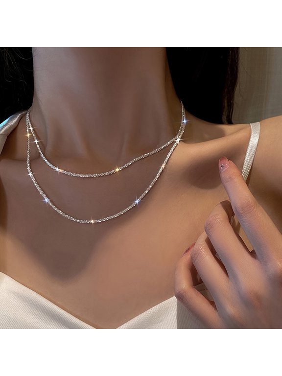 Silver Chain Necklace Silver Plated Women Clavicle Choker Thin Necklace Jewelry for Daily Wear Gifts Dates Parties