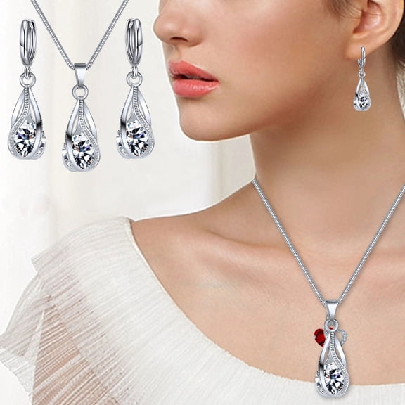SmartBy Silver Drop Jewelry Set for Women Cubic Zircon Teardrop Dangle Earrings And Necklace Set for Wedding Bridal Accessories