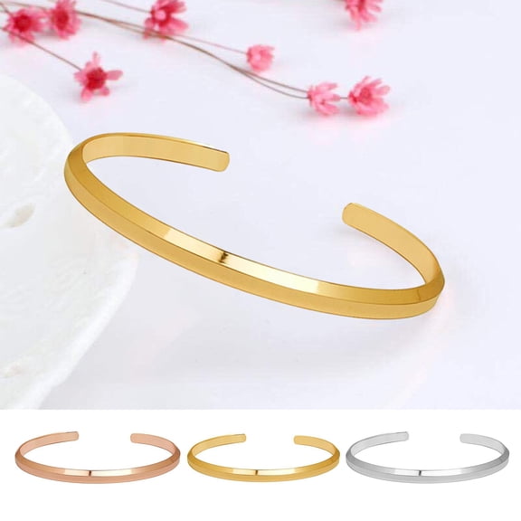SmartBy Simple C-shaped Couple Metal Bangle Adjustable Opening Double Layer Geometric Irregular Bracelet Fashion Jewelry Gift