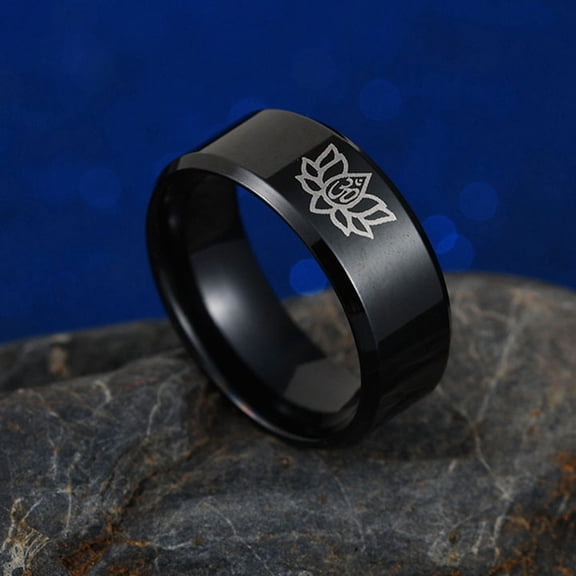 SmartBy Simple Titanium Steel Unisex Yoga Om Lotus Pattern Finger Ring Band Jewelry
