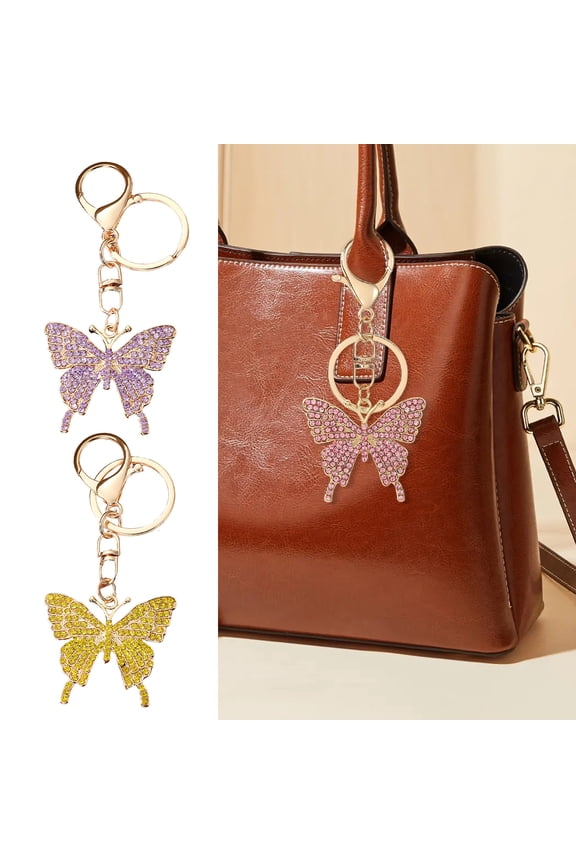 Sparkling Rhinestone Butterfly Keychain Women Girls Car Key Ring Holder Backpack Pendant Purse Bag Charm Decoration Accessories