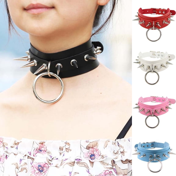 SmartBy Spike Collar Adjustable Comfortable to Wear Faux Leather Punk Rock Style Neck Strap for Party