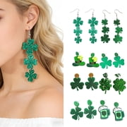 SmartBy St Patricks Day Earrings Lightweight Acrylic Glitter Shamrock Earrings Sparkly Lucky Clover Dangle Drop Earrings for Women Holiday Party Accessories