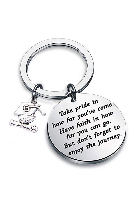 Stainless Steel Words Print Hanging Key Chain Ring Pendant Graduation Gift Decor