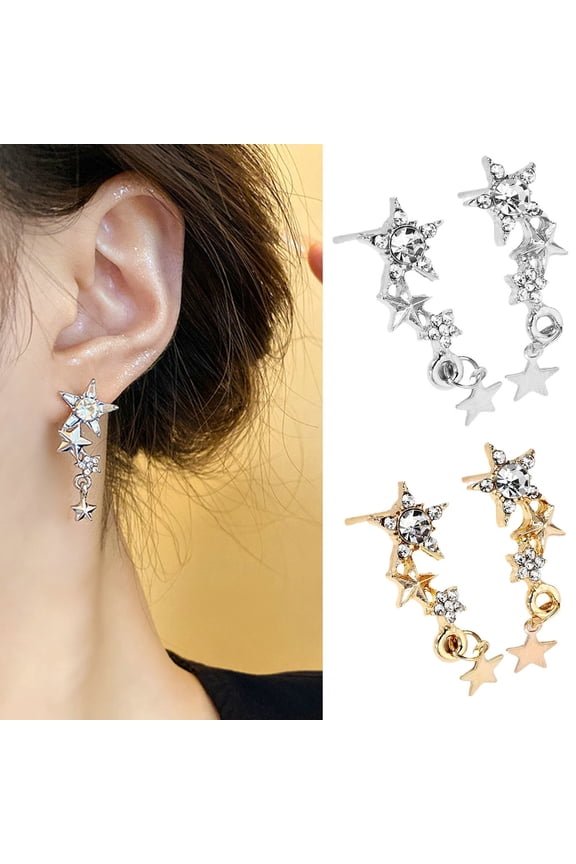 Star Stud Earrings for Women Minimalist Rhinestone Dangle Earrings Chic Pentagram Pendant Hypoallergenic Jewelry Gift