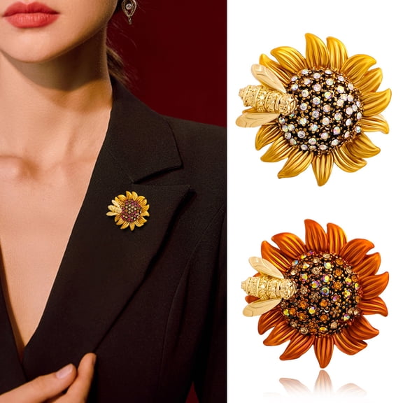 SmartBy Stunning Cloth Pin Rhinestone Bee And Sunflower Brooch for Parties And Casual Wear Enamel Flower Pin Clothing Accessory