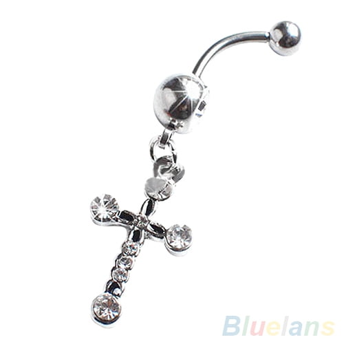 SmartBy Surgical Steel Cross Dangle Navel Button Bar Belly Ring Piercing Body Jewelry