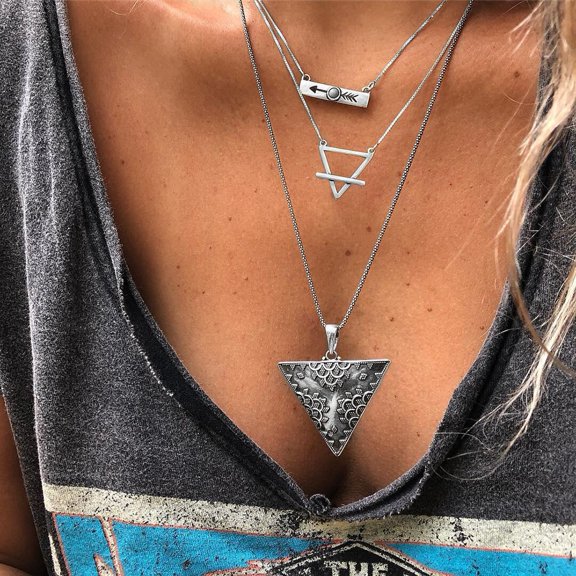 SmartBy Three Layers Boho Turquoise Triangle Clavicle Chain Necklace Women Jewelry Gift