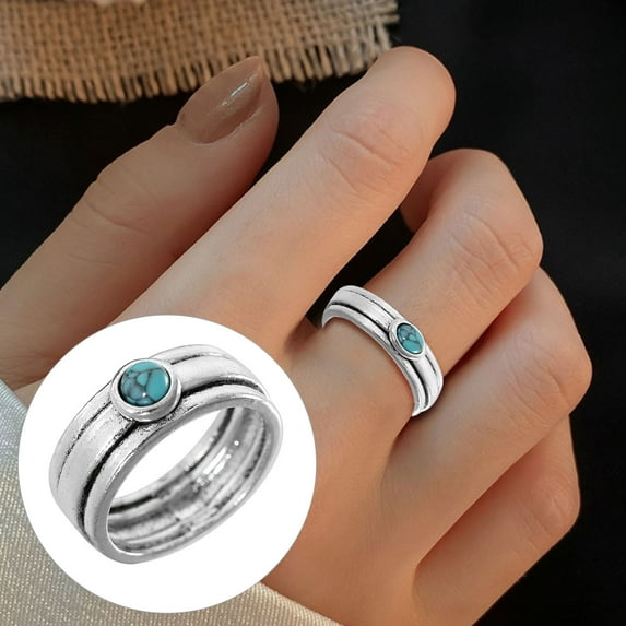 SmartBy Three Layers Simple Statement Vintage Ring Ethnic Style Turquoise Lady Ring Jewelry Accessaries