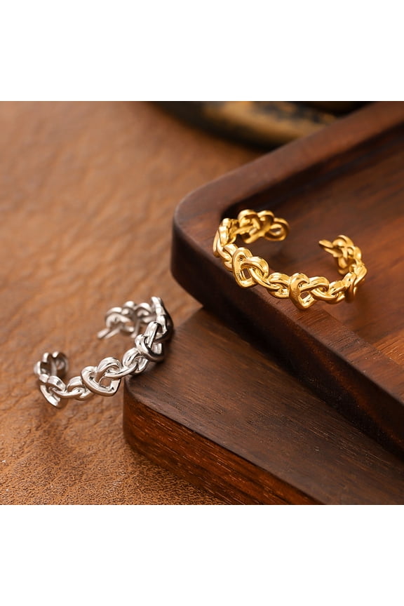 Thumb Ring Hollow Heart Shape Adjustable Opening Design Finger Ring Stainless Steel Finger Band Versatile Jewelry Gift
