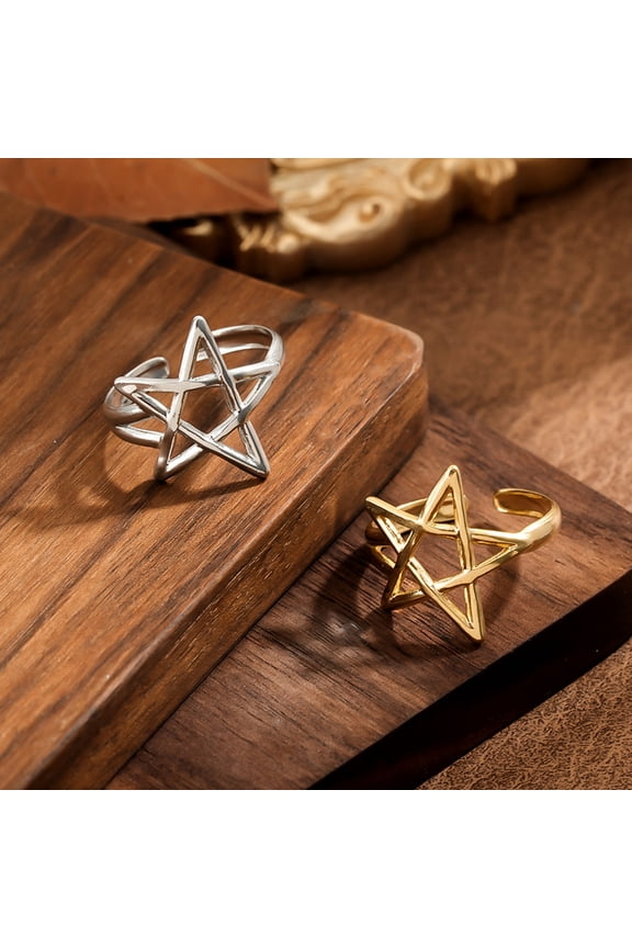 Thumb Ring Hollow Star Shape Adjustable Opening Design Finger Ring Titanium Steel Finger Band Versatile Jewelry Gift