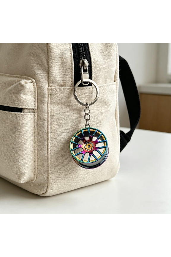 Tire Keychain Pendant Lightweight Metal Keychain Portable Creative Wheel Hub Design Keyring Fun Accessory for Keys and Bags