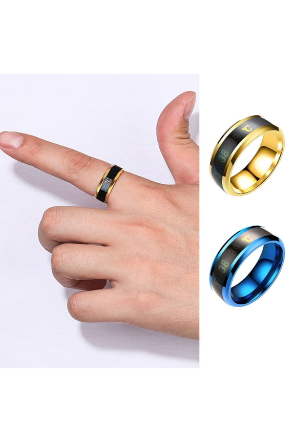 Titanium Steel Wedding Band Sense Body Temperature Ring Intelligent Temperature Sensing Ring Men Women Ring