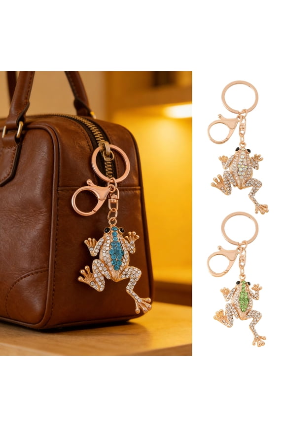 Toad Key Chain Rhinestone Toad Keychain Sparkly Lucky Money Frog Toad Charm with Key Ring Bag Charm for Men Women
