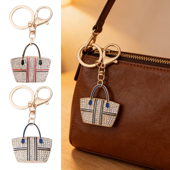SmartBy Tote Charm Keychain Rhinestone Enamel Tote Bag Charm with Key Ring Sparkly Handbag Keychain Purse Charm Gift for Women Girls Friends