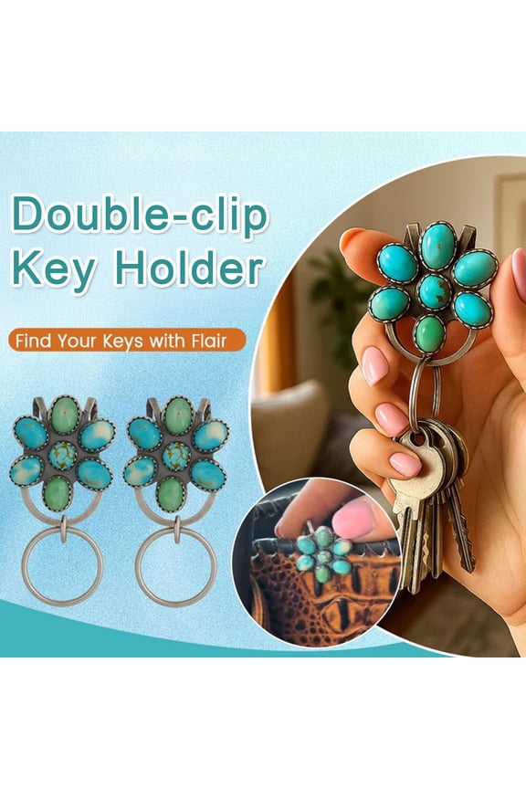 Turquoise Inlaid Bag Clip Key Holder Bohemian Style Flower Design Key Finder Car Keychain Hook Purse Accessories