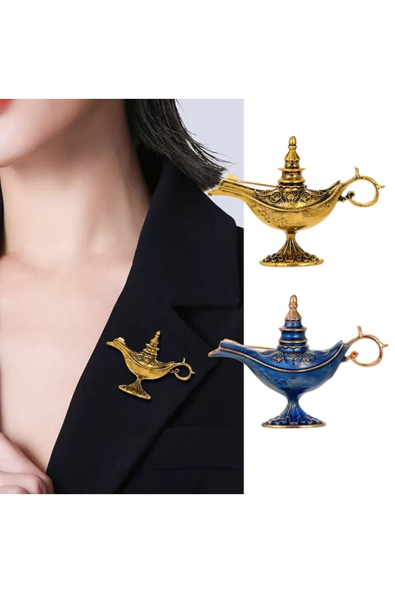 Unisex Brooch Retro Exotic Style Arabian God Lamp Glazed Enamel Anti-slip Shoulder Bag Collar Anti-exposure Pin Hat Clothes Pin Party Prom Garment Jewelry