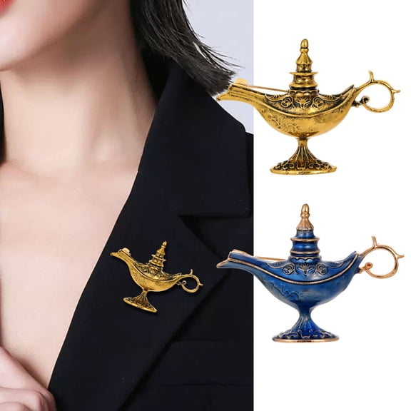 SmartBy Unisex Brooch Retro Exotic Style Arabian God Lamp Glazed Enamel Anti-slip Shoulder Bag Collar Anti-exposure Pin Hat Clothes Pin Party Prom Garment Jewelry