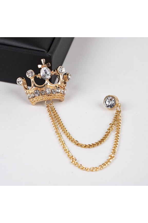Unisex Crown Shape Brooch Tassel Chain Lapel Pin Retro Corsage Suit Accessory