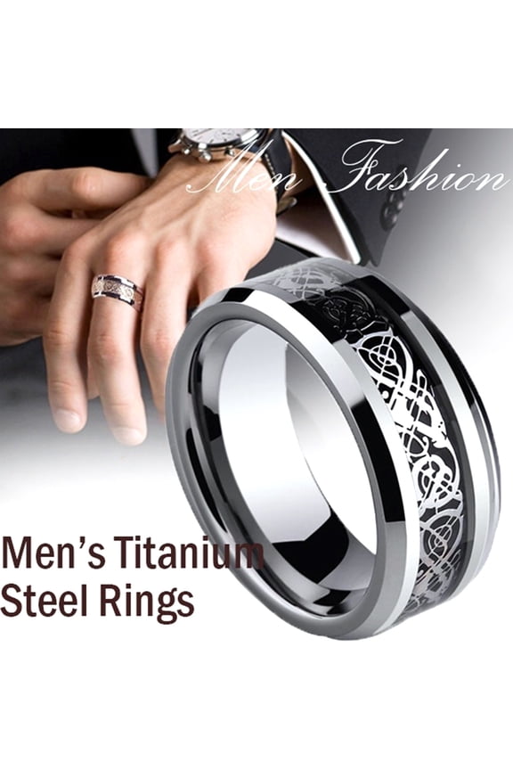 Unisex Dragon Pattern Rhinestone Titanium Steel Ring Engagement Jewelry Gift