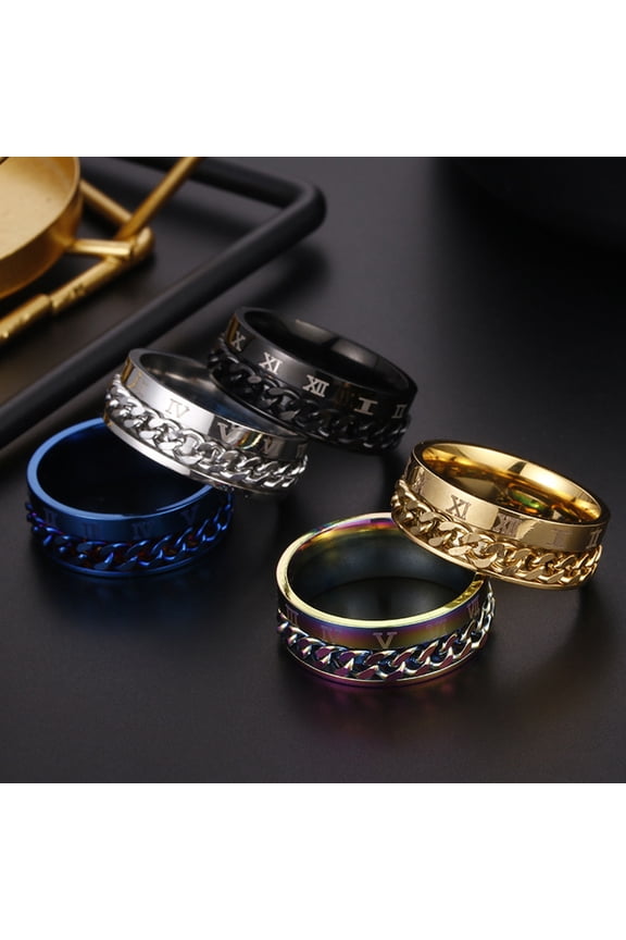 Unisex Fashion Titanium Steel Roman Numerals Twist Chain Ring Party Jewelry Gift