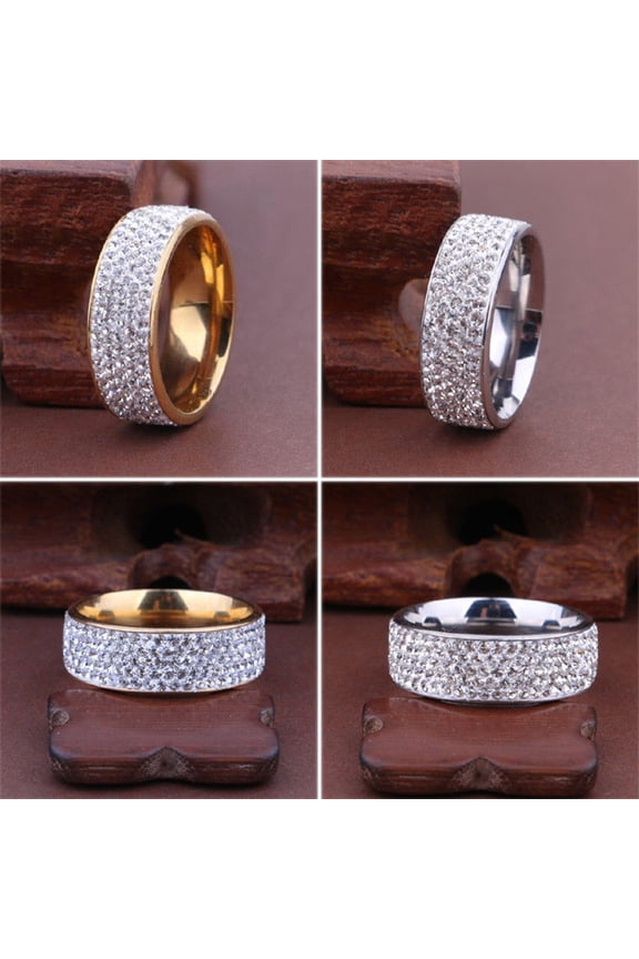 Unisex Men Women Shiny Rhinestones Inlaid Wedding Band Knuckle Couples Ring