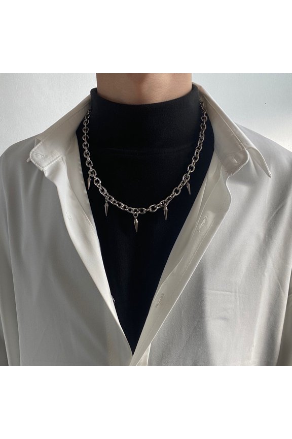 Unisex Necklace Hollow Chain Rivet Decor Solid Color Adjustable Length Hip Hop Style Punk Party Club Choker Neck Jewelry