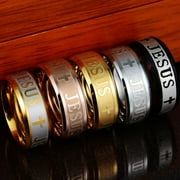 SmartBy Unisex Ring Jesus Cross Letters Engraved Stainless Steel Men Women Christianity Ring Jewelry for Party