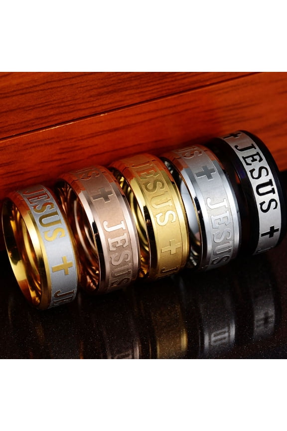 Unisex Ring Jesus Cross Letters Engraved Stainless Steel Men Women Christianity Ring Jewelry for Party