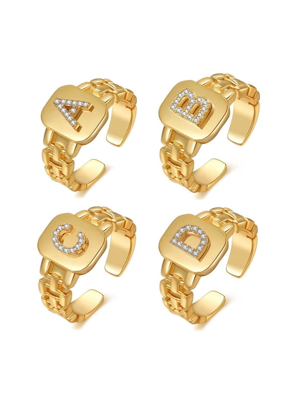 Unisex Ring Wide Opening Adjustable Rhinestone 26 Letters Finger Ring Jewelry Accessories