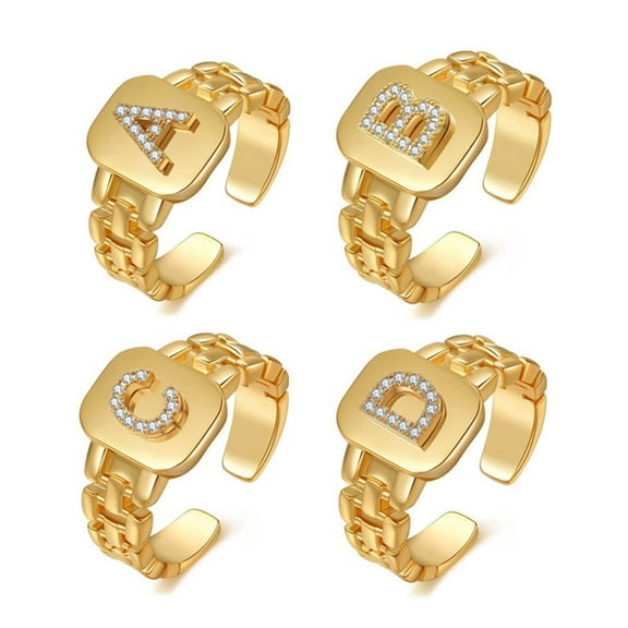 SmartBy Unisex Ring Wide Opening Adjustable Rhinestone 26 Letters Finger Ring Jewelry Accessories
